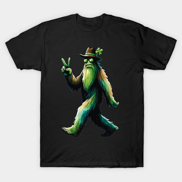 St. Patrick's Day - Irish Green Yeti Flashing Peace Sign T-Shirt by ImaginativeInkPOD